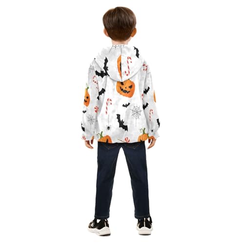 Halloween Themed Pattern Pumkins Toddler Fleece Jacket Girl Boys Hooded Fleece Jacket Coat Warm Outwear Zip-up 3-10T4