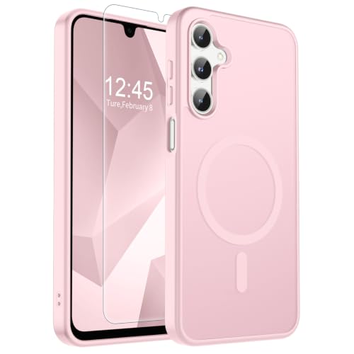 Image of SUPFINE Magnetic for Samsung Galaxy A16 5G Case with Screen Protector, (Built-in Magnets) (Military Grade Drop Protection) Slim Translucent Shockproof Phone Case,Pink