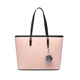 [Diseño especial]: El bolso de mano para señoras tiene cremallera para abertura y cierre en la parte superior y es reforzado con perno en la parte inferior, lo que lo hace seguro y duradero. El diseño estructurado lo permite parar con facilitad. Es elegante y fácil de usar, y puede ser su bolso de hombro, bolso de mano y bolso para ordenador, etc.El bolso también está provisto de adornos de pompones. Tiene un diseño clásico que es adecuado para combinarse con cualquier ropa y zapatos.