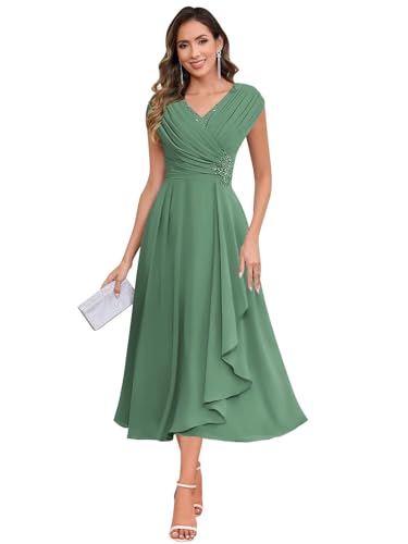Image of BOLENSYE Mother of The Bride Dresses for Wedding Cap Sleeve Lace Chiffon Mother of The Groom Formal Dress for Women