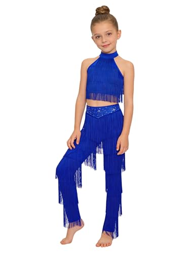 Costume danse enfant élégant avec col halter pour rumba et tango