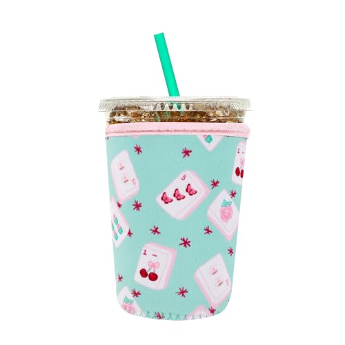 Image of Insulated Neoprene Cup Sleeve for Iced Coffee & Cold Soda - Reusable & Sweatproof, Keeps Drinks Cold Longer, Coffee Coolie for Hot & Iced Drinks (Mahjong, Small: 16-18oz)