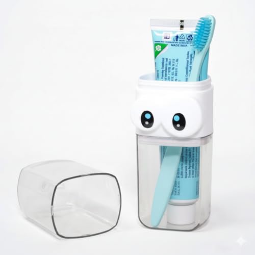Cute Eye Design Toothbrush Holder, Travel Case with Eyes Pattern, Oral Care Organizer for Home and Travel, Food Grade BPA Free Plastic Polycarbonate (PC) Material (Brown Transparent)