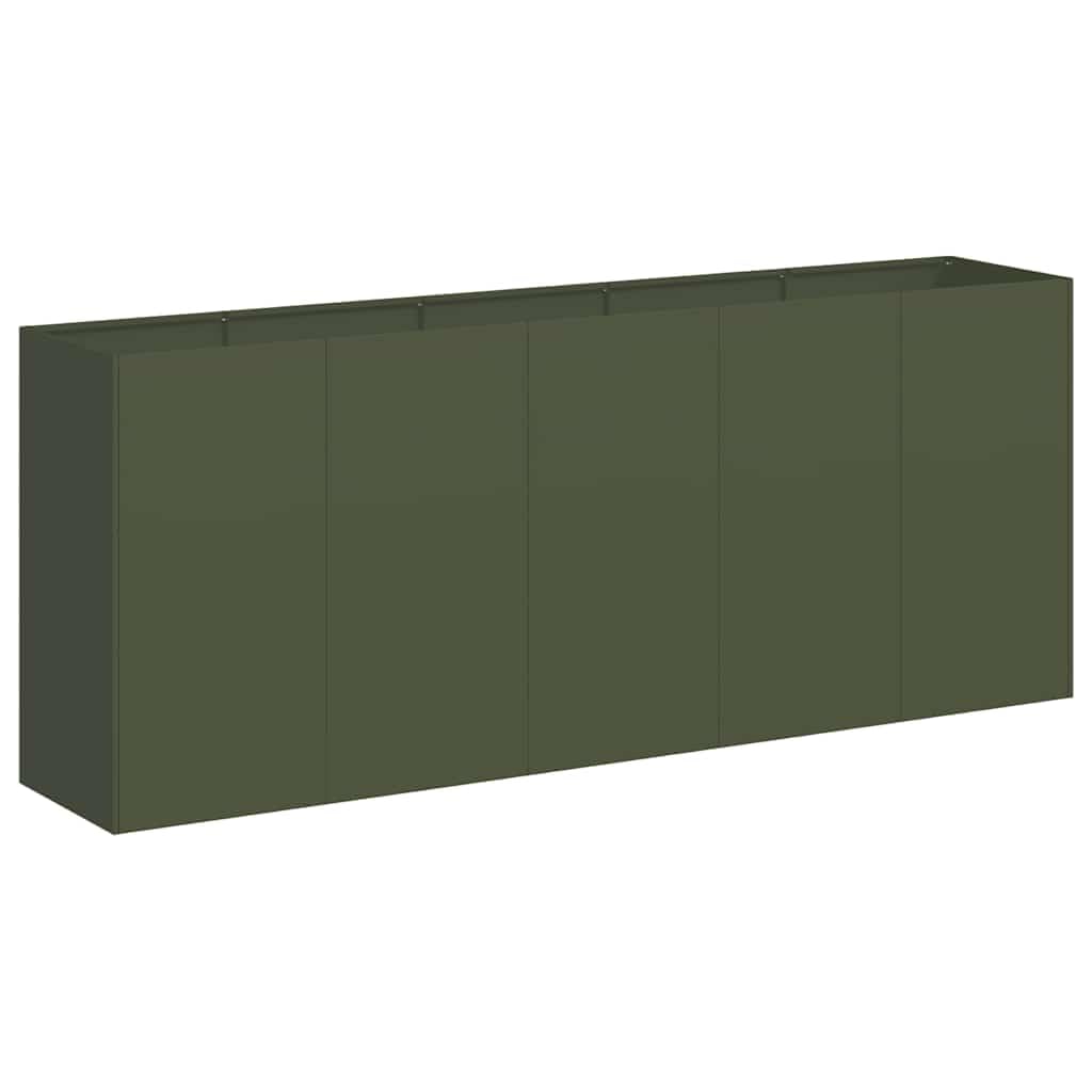 Bancal alto verde oliva 200 x 40 x 80 cm de acero laminado en frío, diseño moderno con suelo abierto para jardín, balcón o terraza, robusto y duradero
