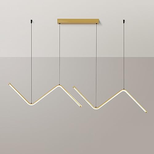 Pendre géométrique linéaire LED moderne avec suspension métal ultra-mince or