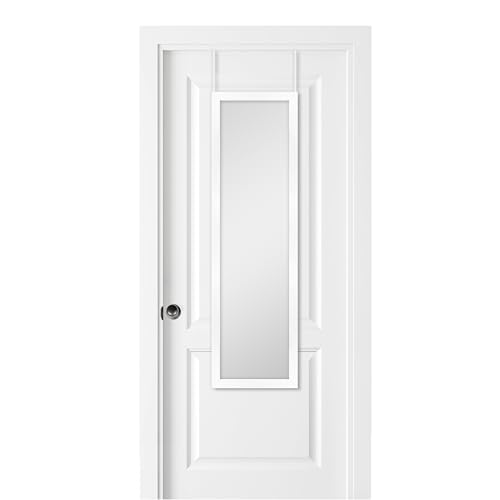 MCS 14.7x50.7 Matte White Over The Door Mirror, Full Length Hanging Mirror for Bedroom & Bathroom Doors, Lightweight Design with Patented No Tools Required Hanging System