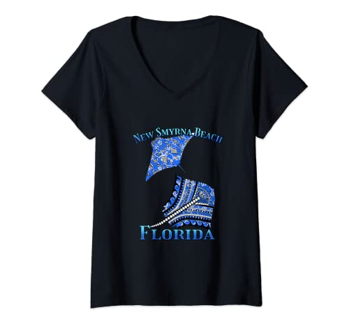 Mujer New Smyrna Beach Florida Vacaciones Tribal Stingray Camiseta Cuello V