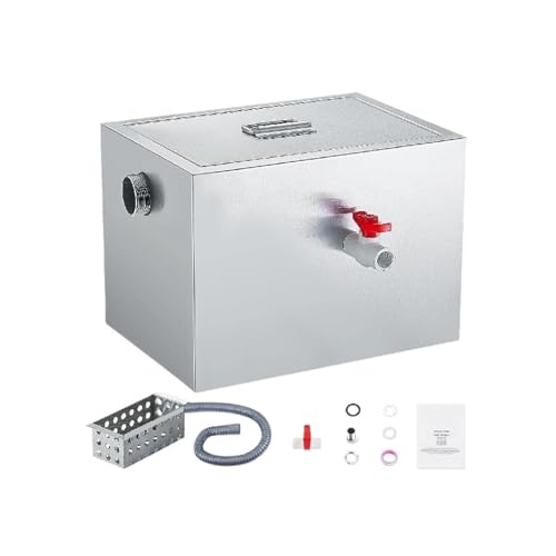 BINGNU Trampa de Grasa Comercial de 40 Libras Interceptor de Grasa Interceptor de Entrada Lateral Trampa de Grasa de Acero Inoxidable Debajo del Fregadero