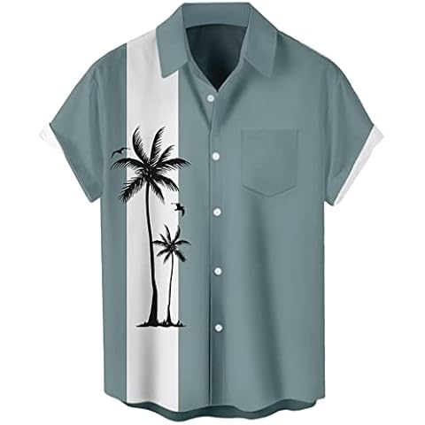 Lzzidou Men's Hawaiian Shirt Short Sleeve Button Down Beach Shirts Turquoise White Cover