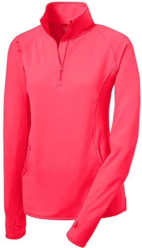 Joe's USA Ladies Moisture Wicking Stretch 1/2-Zip Pullover Sweatshirt Coral-L