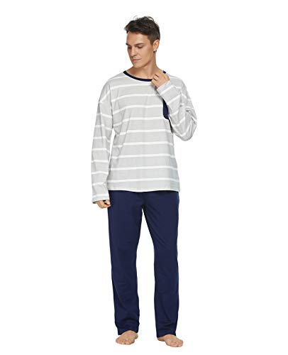 GOSO Pajamas for Men-100% Cotton Mens Pajamas Set Lightweight Long Sleeve Top & Bottom Pjs Set Lounge Sleepwear2