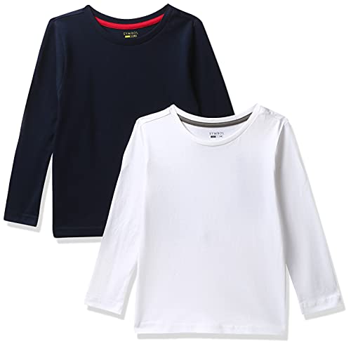 Image of Amazon Brand - Symbol Boy's Regular T-Shirt (PAG 507 Navy & White 6-7 Years)