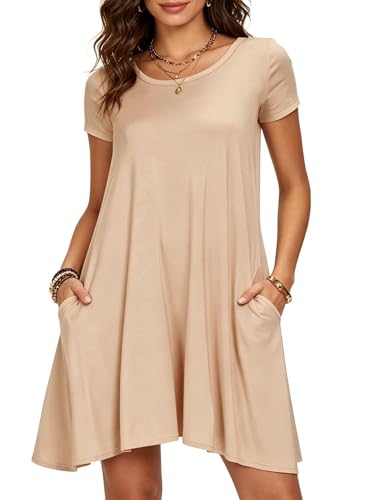 Image of Afibi Womens Short Sleeve Loose Pockets Dress Casual Swing T-Shirt Dresses