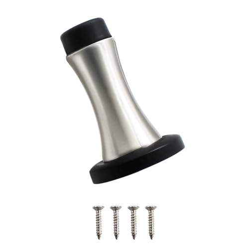Image of Volo Set of 6 Pcs Heavy Duty Stainless Steel Wall Mounted Door Stops, Rigid Door Stopper with Low Mounted Black Rubber Bumper Tips, Protect Wall & Door for Kitchen, Bedroom, Office (6)