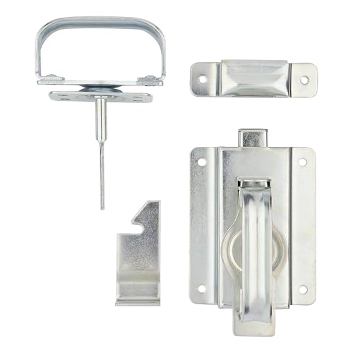 Image of National Hardware N101-600 V25 Heavy Duty Swinging Barn Door Latch for Sheds Gates Zinc Plated 3 /8 in Automatic Locking Padlock Compatible Right Left Hand Operation