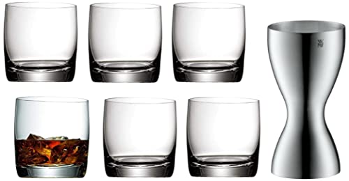 WMF Easy Plus Gin Gläser Set 6-teilig, Tumbler Glas 300 ml, Whisky Gläser & Loft Barmaß, mit 2 Einheiten, 2 cl und 4 cl, kleiner Messbecher für exaktes Dosieren, Cromargan Edelstahl mattiert