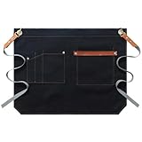 SLEDEZ Halbe Schürze Herren- und Damen-Leinen-Halbschürze, Arbeitskleidung, Restaurant, Küche, westliches Essen, Café, Kellnerschürze(Black)