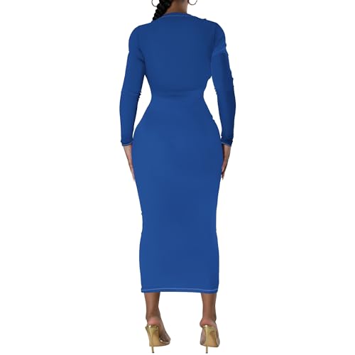 Long Sleeve Dress for Women Fashion Round Neck Elastic Wrap Bodycon Going Out Casual Elegant Party Maxi Dresses2