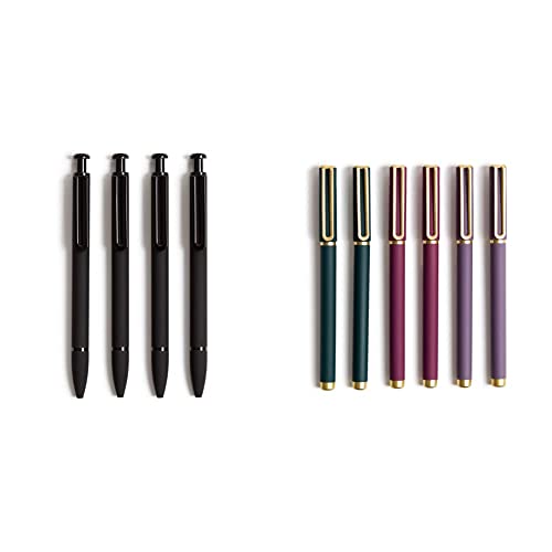 U Brands Soft Touch Midnight Monterey Ballpoint Pens, 1 mm, 4 Count (5136E06-24) & Soft Touch Catalina Felt Tip Pens, 0.7mm Emerald, Maroon and Purple Barrels, Black Ink, 6 Count (4520A04-24)