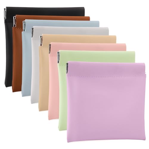 Image of BUSOHA Small Makeup Bag for Purse, Mini Portable Cosmetic Bags for Women, Coin Purse Lipstick Cosmetic Accessories Organizer, Small Travel Kit Storage Pouch, Black+Brown+Yellow+Pink+Blue+Green+Gray+