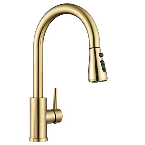 APPASO Wasserhahn Gold Küche, Hochdruck Küchenarmatur mit Brause Ausziehbar 3 Sprühmodi, 360° Schwenkbar...
