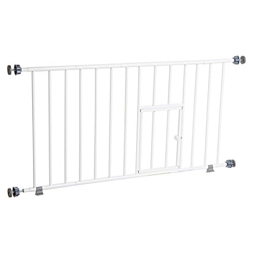 Carlson Pet Products MINI Expandable Extra Wide Pet Gate with Small Pet Door (916006), White, 18-31 inches