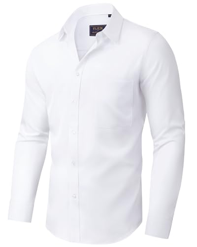 siliteelon Hemden für Herren Bügelfrei Langarmhemd Stretch Freizeithemd Regular Fit Businesshemd Hochzeit Anzughemd Weiß XL