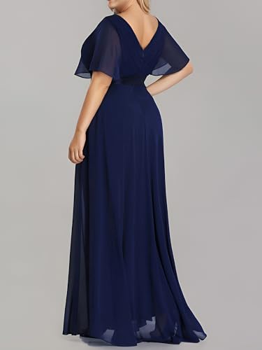 Image of Ever-Pretty Plus Women's V Neck Mother of The Bride Dress Chiffon A Line Maxi Plus Size Evening Dress with Sleeves 09890-DAPH