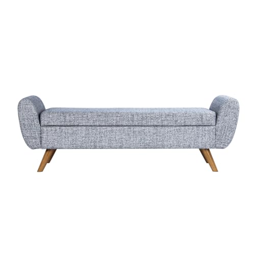 Image of HomePop 60 inch Modern Storage Bench with Wood Legs - Blue Gray Woven Fabric