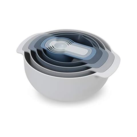 Joseph Joseph Nest 9 Plus - Juego de 9 piezas apilables, cuencos para mezclar, con bol grande y pequeño, colador y 5 tazas medidoras, Azul Cover