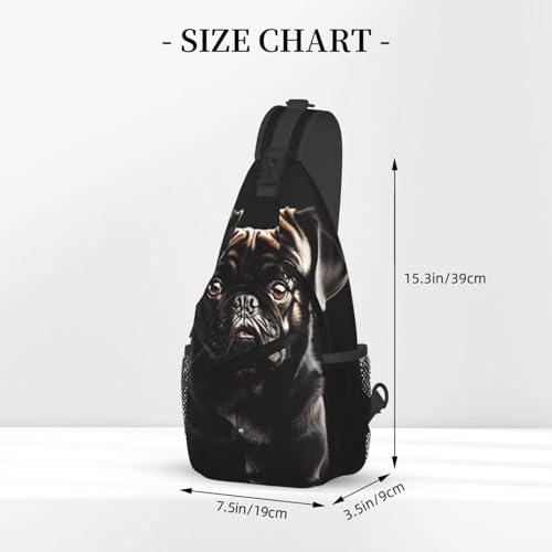 Mochila cruzada urbana negra con diseño de pug miniatura 3