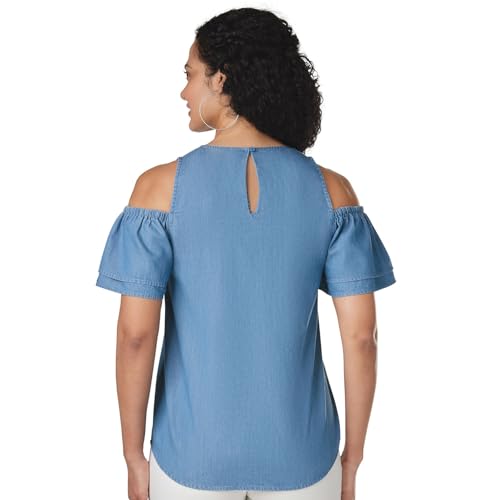 MasseysCold-Shoulder Chambray Denim Shirt3