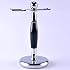 SANWA Deluxe Stainless Steel Shaving Brush Stand Holder for Razor & Brush - Extra Wide Openings, Weighted Base Black Handle