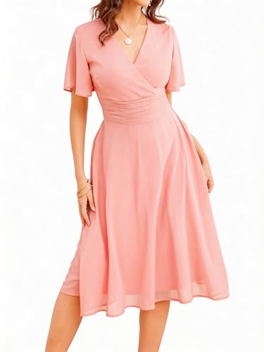 Image of Women's Summer Elegant Chiffon Wrap V Neck Aline Dress