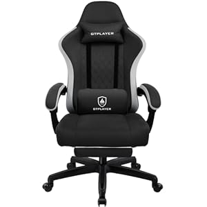 Gaming Stuhl aus Stoff, Computer Bürostuhl mit Fußstütze, Racing Gamer Stuhl 150kg Belastbarkeit, 90-135° Rückenlehne einstellbar Ergonomischer PC Stuhl, 360° drehbar, Schwarz