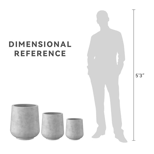 Image of Kante Set of 3 Pale Gray Concrete Curved Round Planters for Modern Home | Handcrafted, Premium, Durable, All-Weather Cement Pot, Drainage for Outdoor, Rubber Plug for Indoor Home, Anti-Frost & UV