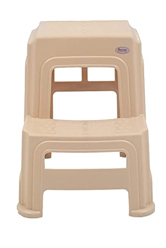 Image of SKYGLAMOUR Supreme Plastic Multi-Purpose 2 Step Stool for Home | Office&Kitchen Use with Weight Bearing Capacity of 150 Kg | 2 Step Stool for Kitchen |Color: Beige; Qnt: 01 Pcs.