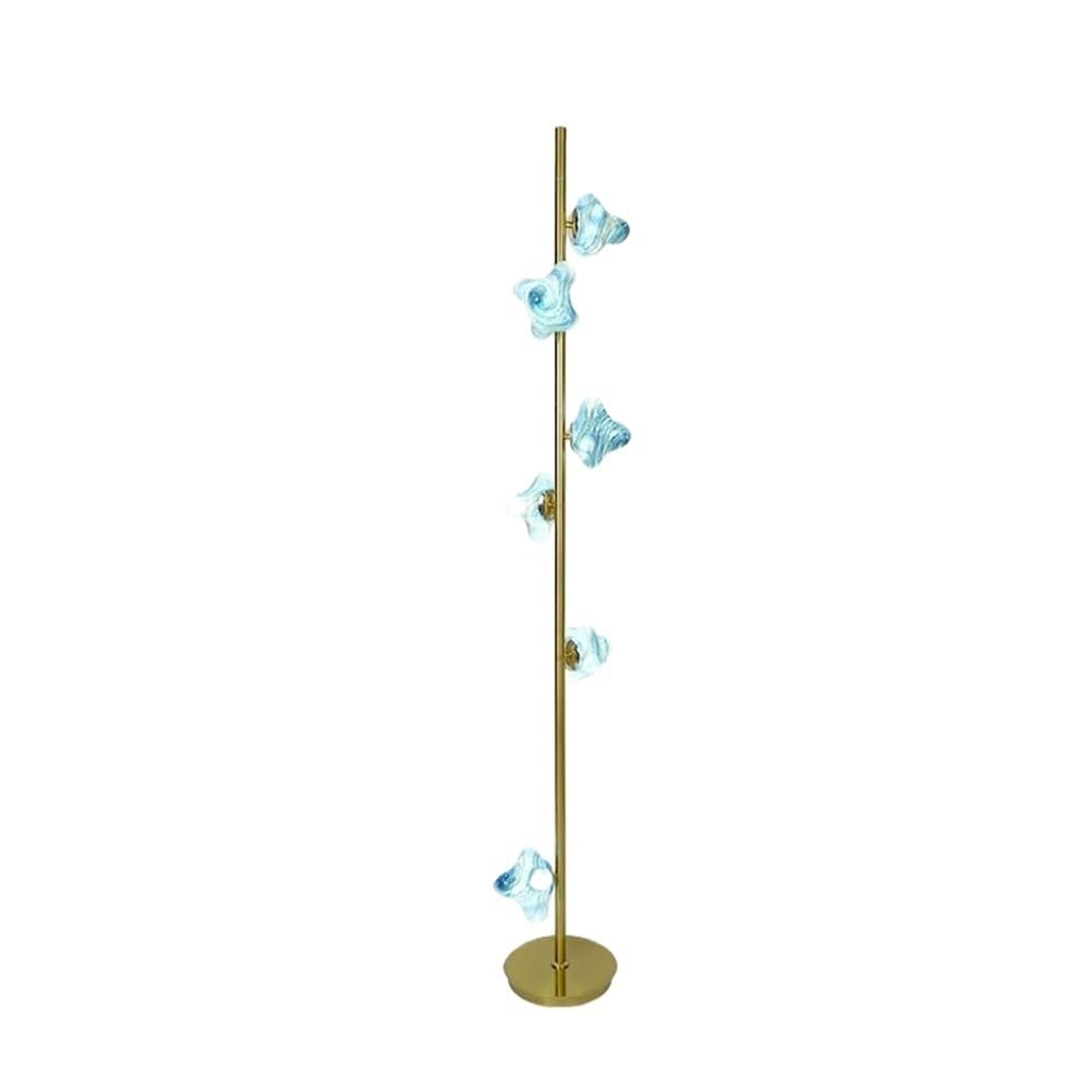 Floor Lamp Six Blue Glass Floor Lamps Beside the Sofa in the Living Room and Golden Iron Table the Bed in the Bedroom