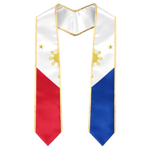 Aomutrsn Embroidered Philippines Flag Graduation Stole with Gift Box Filipino Graduation Sash Class of 2026 Unisex Satin Stole 75 in Length for Graduates