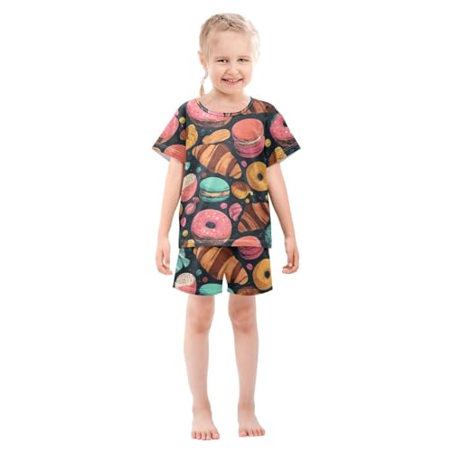 Pajama Short Sets Sweet Pastries and Donut Soft Cotton Summer Sleepwear 2 Piece PJS Size 5-14T4