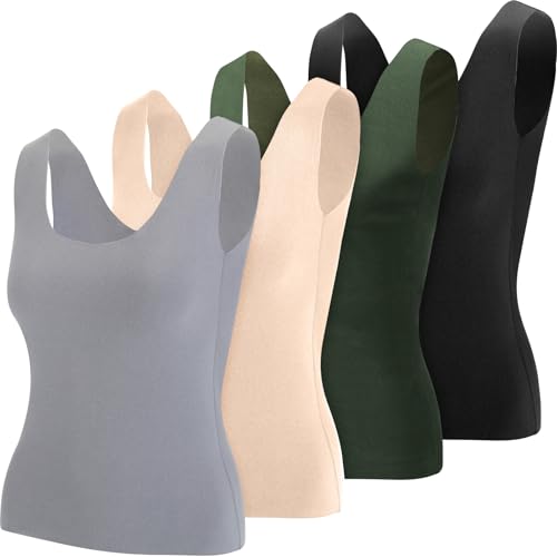 Image of Toulite 4 Pcs Thermal Tank Tops Women Underwear Tops Sleeveless Undershirt for Women Cotton Camisole Warm Base Layer