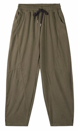 CLANMILUMS Men's Casual Elastic Waist Corduroy Pants Drawstring Loose Fit Pants (40, Olive)4