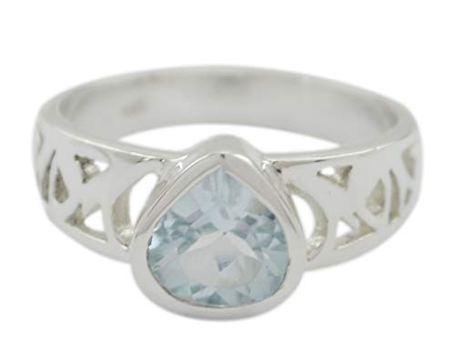 Bague en argent topaze bleue naturelle cadeau d'anniversaire