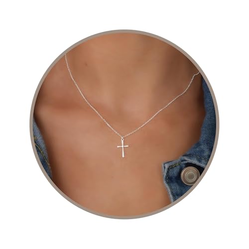Annika Bella Small Cross Necklace, 925 Sterling Silver Faith Jewelry, Religious Tiny Pendant Charm...