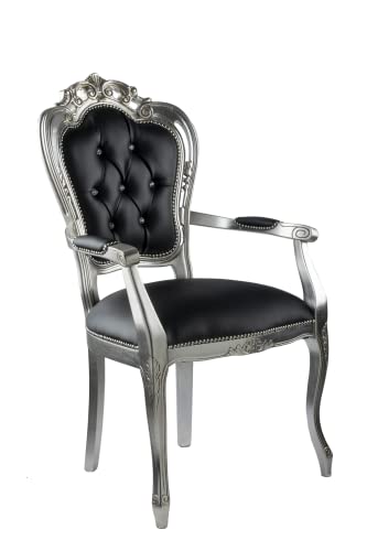 Sillón Barroco estilo Luis XVI° tapizado en madera de haya (plata de ecopiel negra) Cover