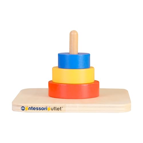 Image of MONTESSORI OUTLET 3 Colored Discs on Vertical Dowel for 0-3 Years Montessori Education at School and Home