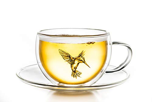 Creano Tazza Termica Hummi, per Tè/Latte Macchiato, a Doppia Parete, con Motivo Colibrì | 250ml in Confezione Regalo Esclusiva, Verde