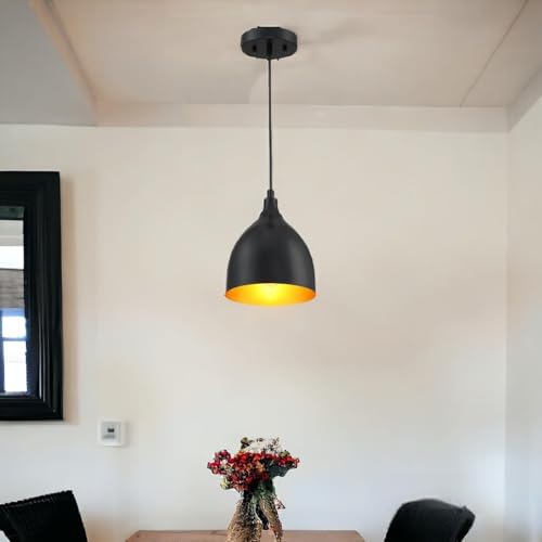 Image of GreyWings Modern Hanging Pendant Light for Ceiling - Black Aluminium Dome, Antique Decor, E-27 Holder, (Bulb is not Included) Pack of 1