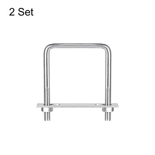Image of uxcell Square U-Bolts, 2 Sets 92mm(3.62 inch) Inner Width 110mm Length M10 304 Stainless Steel U Clamp Bolt with Nuts and Plates, for Boat Trailer