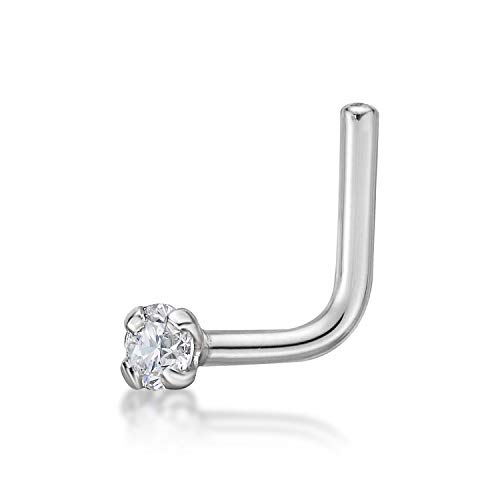 22 Gauge L-Shaped 14K White Gold .025 cttw Genuine Diamond Nose Ring